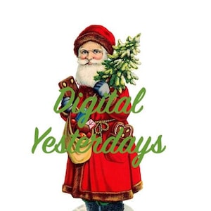 PRINTABLE Vintage Viktorianischer Weihnachtsmann Weihnachtsmann Weihnachtsmann Weihnachtsgruße Winter Farbe Clip Art Digitaldruck Instant Download Deutsch Litho