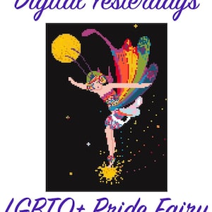LGBTQ+ Pride Fairy Counted Cross Stitch Chart Instant Download Digital Booklet Rainbow Fantasy Women Celestial Art Samantha Starr E-Pattern
