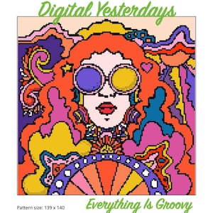 Alles ist Groovy Kreuzstichvorlage Sofortiger Download Digitale Broschüre Psychedelic Pop Art E-Chart