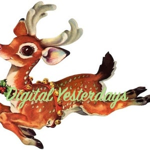 Jaren 1950 Run Run Rudolf Red Nosed Reindeer vakantiegroeten winter kerst kleur digitale illustraties Digitale Print Instant Download illustraties