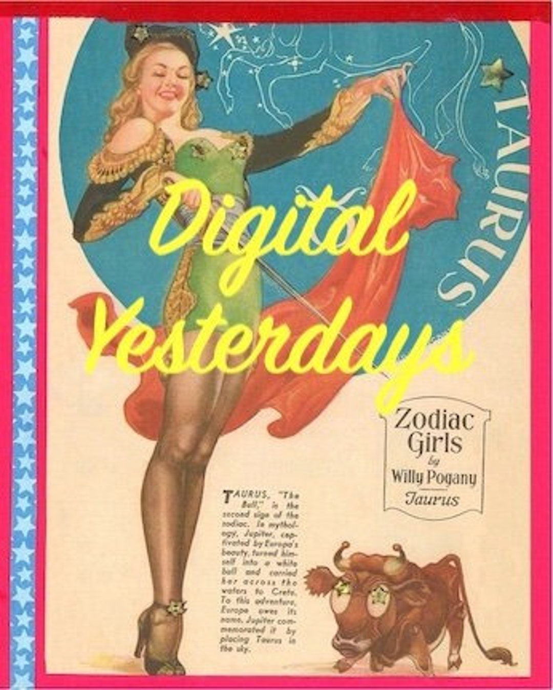 PRINTABLE Vintage Taurus Zodiac Girl Color Digital Clip Art Digital ...
