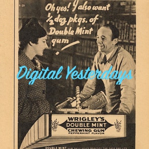 PRINTABLE 1937 Double Mint Gum Print Advertising Art Illustration Instant Download Vintage Advertising Vintage Wrigley Chewing Gum Grocer