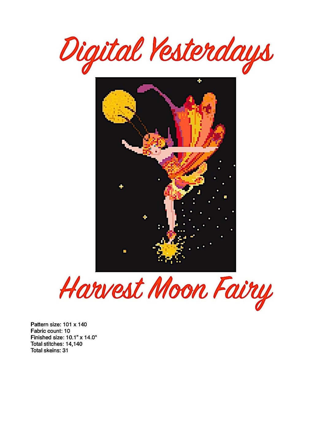 Harvest Moon Fairy Counted Cross Stitch Chart Instant Download Digital ...
