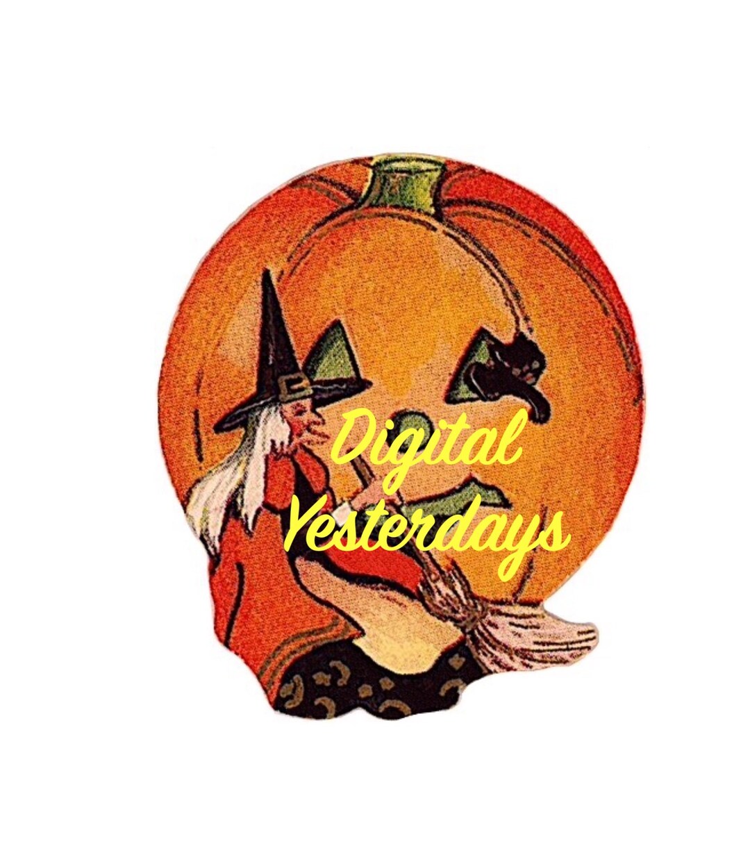 Vintage PRINTABLE 1950s Witch Jack O Lantern Black Cat Broomstick JOL ...