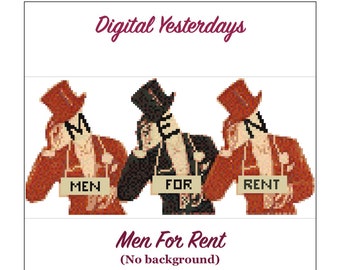 Men For Rent Counted Cross Stitch Chart Instant Download Digital Booklet LGBTQ Pride E-Pattern E-Chart