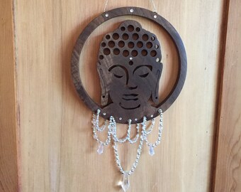 3rd Eye and Crown Chakra Spiritual Window Art. Buddha and Amethyst Crystal Lightcatcher Amethyst Crystal Energy wLotus Flower and Hamsa