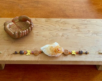 Altar with Citrine Crystal on Bird's Eye Maple. Crystal Meditation or Prayer Altar. Personal Altar for Office, Sacred Space or Home Worship.