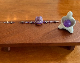 Altar with Amethyst Crystal on Solid Mahogany. Use for Prayer or Meditation.  Altar for Sacred Space, Home Worship and Travel.