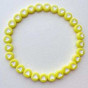 Light yellow heart beaded bracelet, 7 inch stretchy beaded bracelet