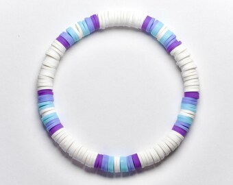 Purple ombré clay beaded bracelet, 6.5 inch stretchy beaded bracelet