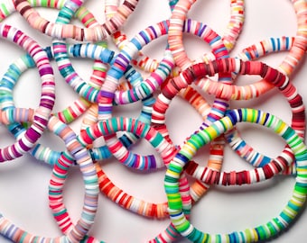 Mystery clay beaded bracelet, 6.5 inch stretchy beaded bracelet