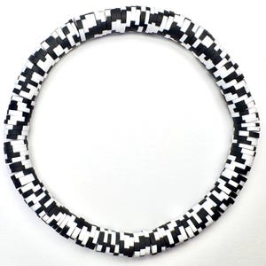 Black and white clay beaded bracelet, 7 inch stretchy beaded bracelet