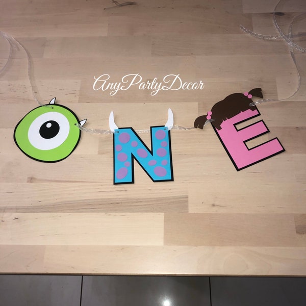 Monsters Inc "One" Girly First Birthday Party Banner With BOO - Monsters Inc First Birthday High Chair Banner - ONE Banner