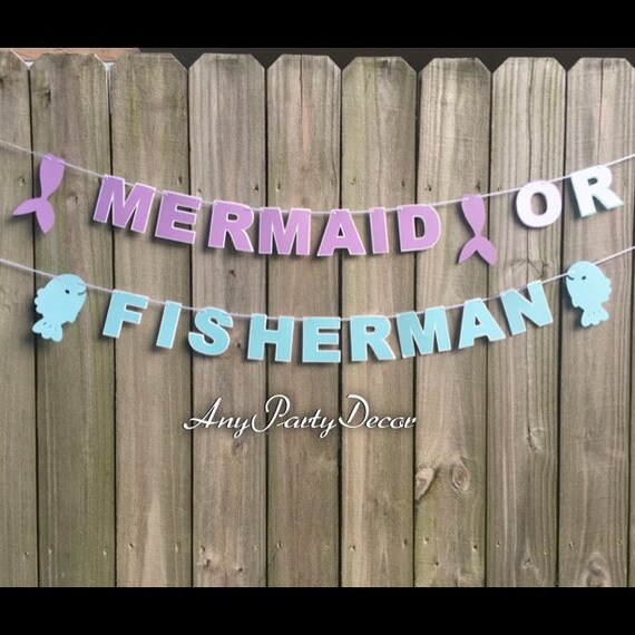 Mermaid or Fisherman Gender Reveal Banner Mermaid and Fisherman Party 