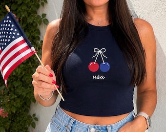 Patriotic Cherry Tank Top | USA Tank | Fourth of July Tank | Americana Cherry Shirt | Summer Patriotic Top | Women’s Tank