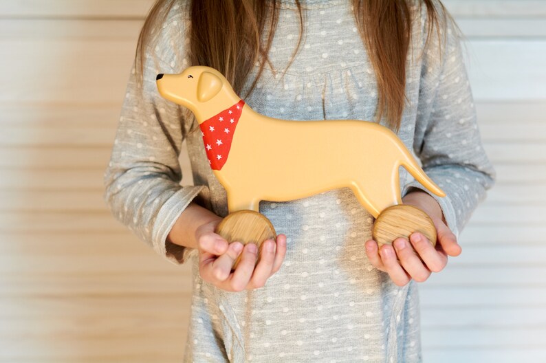 Wooden toys for kids Pull dog toy Yellow Labrador retriever Etsy