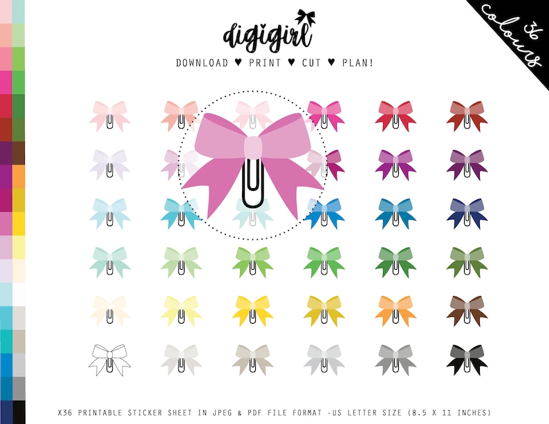 Bow Stickers Fashion Stickers Printable Planner Stickers Bow - Etsy