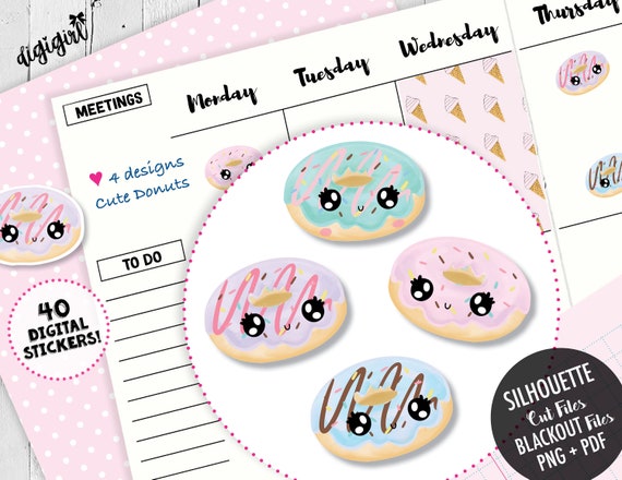 cute donut stickers digital printable planner stickers diy etsy