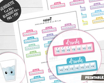 Hydrate Stickers Printable Stickers Drink Water Planner Stickers Hydrate weekly Tracker Stickers Functional Stickers Daily water tracker