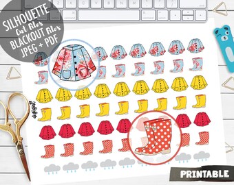 Weather stickers rainy days April Weekly planner stickers Printable planner Wellies rain boots Erin condren sticker Happy planner Cut files