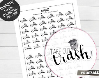 Take Out the Trash Stickers PRINTABLE Cute bin doodle take out bin sticker Bin day black bin day trash can Goodnotes PNG EC planner cut file