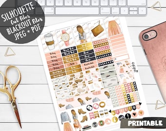 Printable fashion stickers, Planner stickers, Work stickers, Erin condren stickers, Weekly planner, Career girl, Printable planner stickers