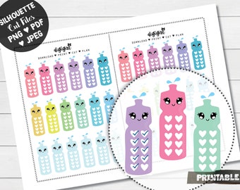 Hydrate Planner Stickers Daily Water Tracker Printable Planner Stickers Weekly Planner Happy Planner Erin Condren Cute Kawaii bottle