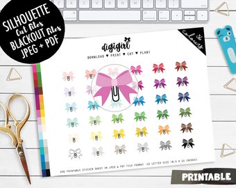 Bow stickers Fashion stickers Printable planner stickers Bow icons planner decor Functional Stickers cute bows doodle bows rainbow Cut file