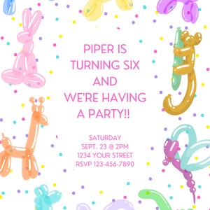 Invitación de cumpleaños de animales con globos