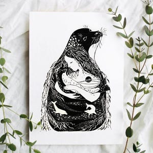 Selkie handmade linocut print