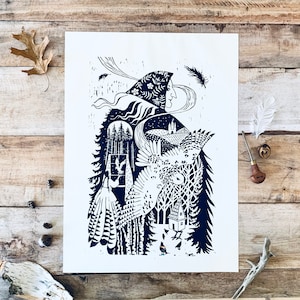Baba Jaga Linoldruck: Slawische Hexe, Folklore-Kunst
