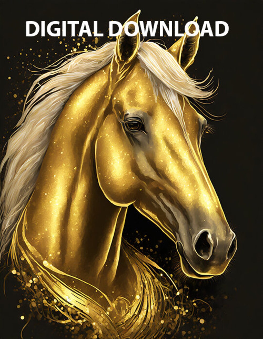Gold Horse Digital Art, Horse Digital Download, Horse Art Etsy