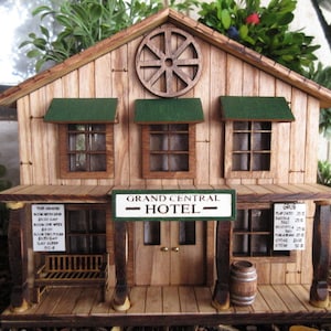 O Scale Grand Central Hotel, Deadwood, Old West Miniature Rustic Building, EB Farnum 1:43 scale model train exhibit