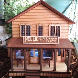 Little House on the Prairie miniature Nellie's Restaurant and Hotel, Walnut Grove, 1:52 scale western train exhibit decor