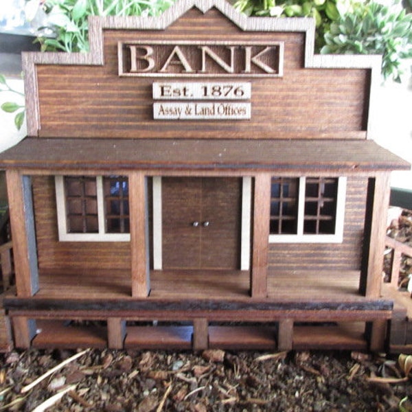 O Scale Old West Miniature Bank, Assay and Land office, western decor, train exhibits, table top gamers