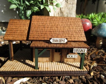 H0 Scale Old West Miniature Rustic Train Depot Building, model train station exhibits decor accessories 1:87 scale