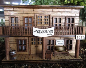 O Scale The Gem Saloon,  Deadwood, Old West Miniature Rustic Building, train exhibits 1:43 scale