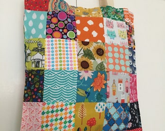 Unique Handmade/Hand Sewn Bright Colourful Cotton Patchwork Tote Shoulder Bag