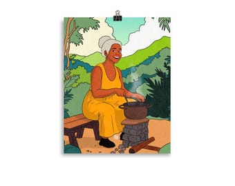 Abuelita Kunstdruck | Oma kocht Illustration