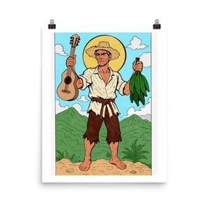 St. Jíbaro" Puerto Rican Art Print – Cultural Folk Hero Wall Art | Boricua Heritage Decor | Jibaro con Cuatro y Plátanos |
