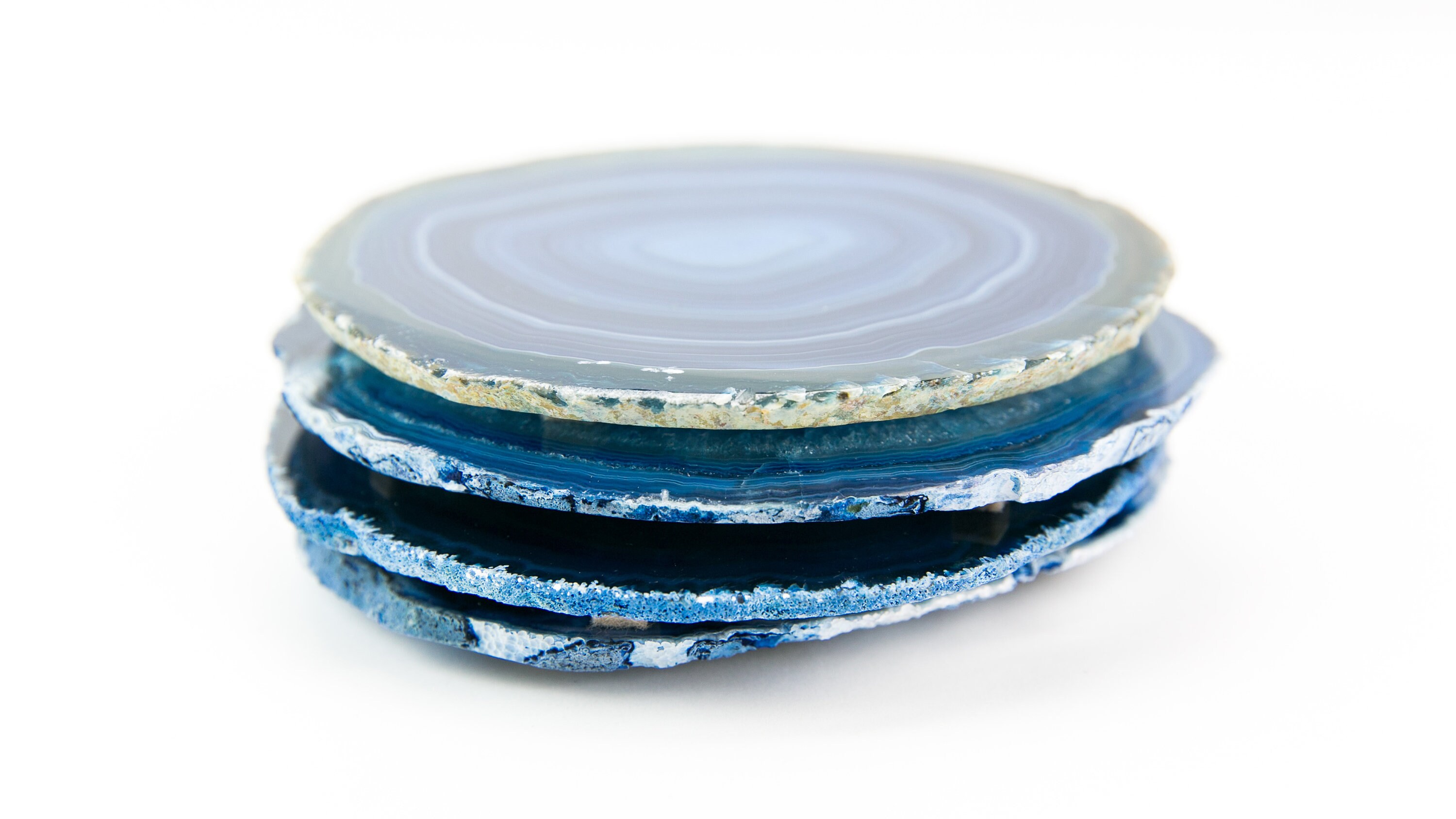 Large Blue Agate Coasters Set of 4 Sliced Thick with Felt Etsy