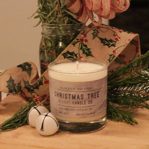 Christmas Tree Fraser Fir Scented Non Toxic Eco Friendly Repurposed Glass Soy Candle Made in Salt Lake City Utah Benefit Company For AFSP image 2