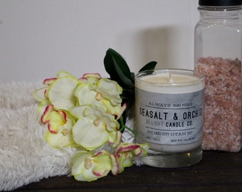 Zeezout & orchidee geurende kaars + Wax smelt beschikbaar soy Wax handgemaakte Handgegoten