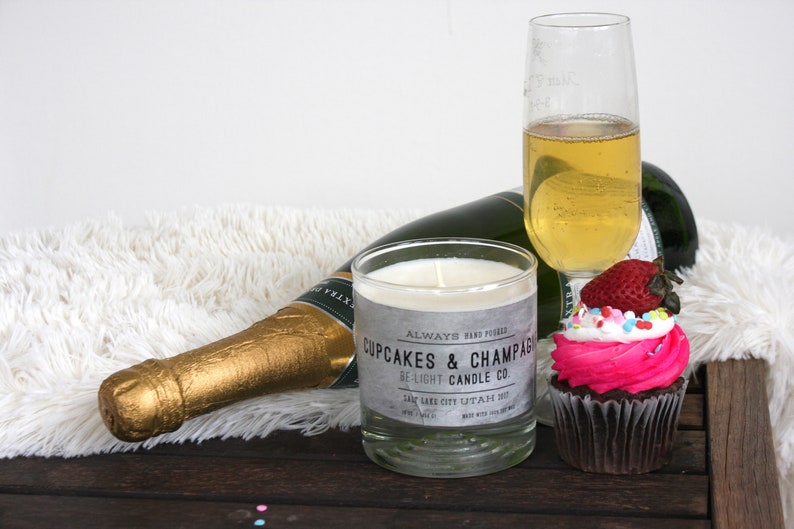Cupcake & Champagne Scented Candle Be:Light Candle Co. 100% Soy Wax.Repurposed Glass.Supporting Suicide Prevention.Candles4ACause image 1