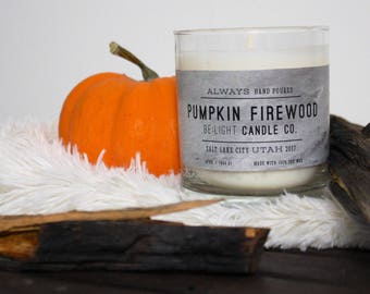 Pumpkin Firewood Scented Candle | Be:Light Candle Co. 100% Soy Wax Hand Poured Non Toxic. Benefitting Suicide Prevention + Awareness