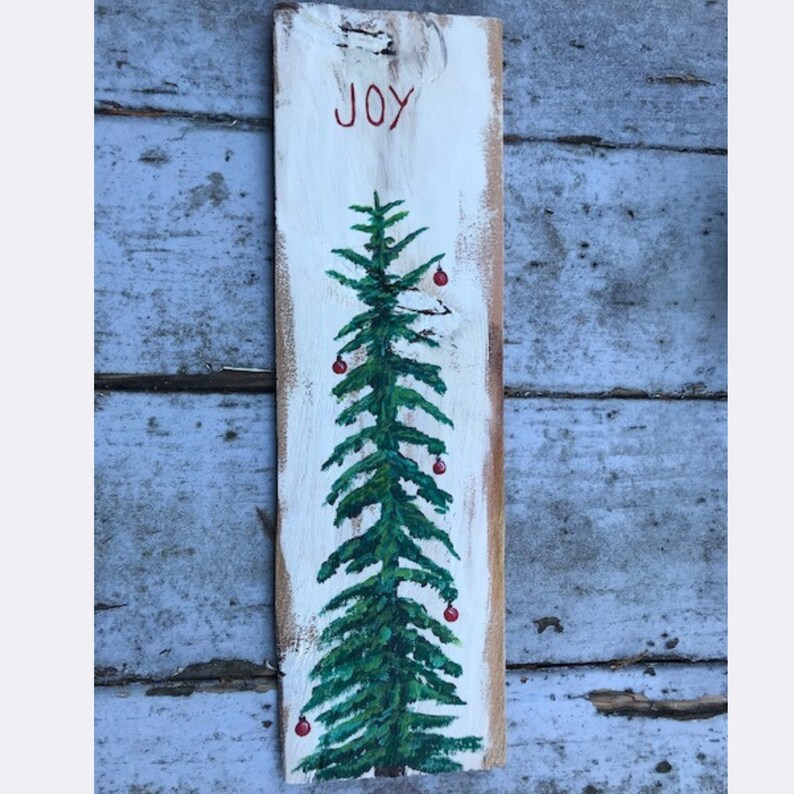 Christmas Tree Painting on Salvaged Wood Hand Painted Decor Etsy