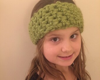 Barn Handvirkat Pannband Öronvärmare Basic Grön