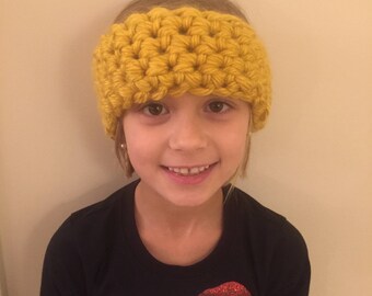 Barn Handvirkat Pannband Öronvärmare Basic Gul