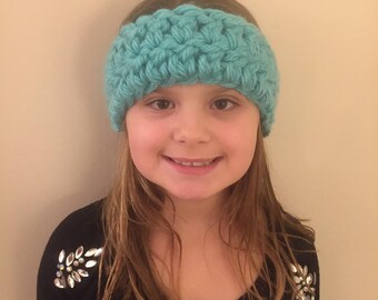 Kids Hand Crochet Headband Earwarmer Basic Blue