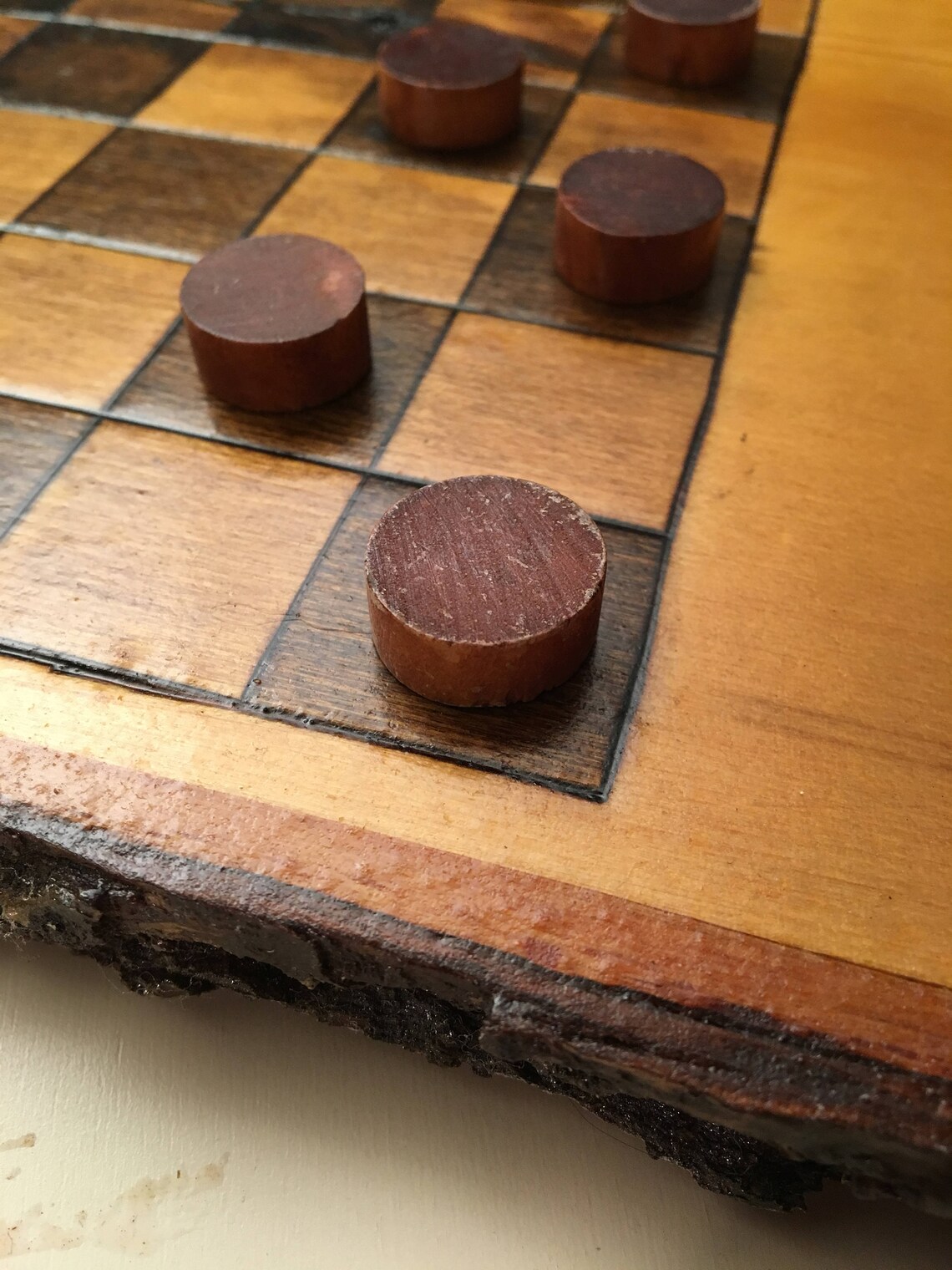 Handmade Wooden Checker Board With Pieces Etsy